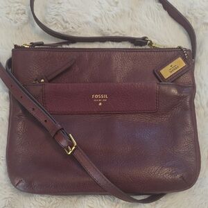 Fossil Women's Dark Burgundy Leather Crossbody Bag